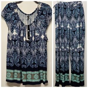 Unique Spectrum Paisley Palazzo Pants & Tunic Top Womens 3X Multicolor Set 2